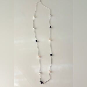 Long sterling silver pearl necklace